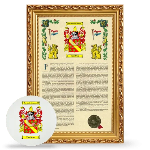 Van Diver Framed Armorial History and Mouse Pad - Gold